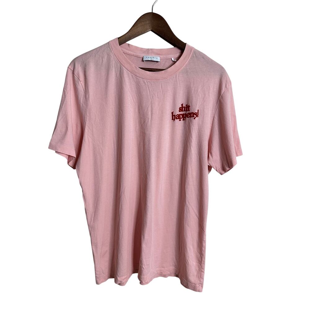 Sandro Paris Pink Shit Happens Embroidered Graphic T Shirt Mens XL